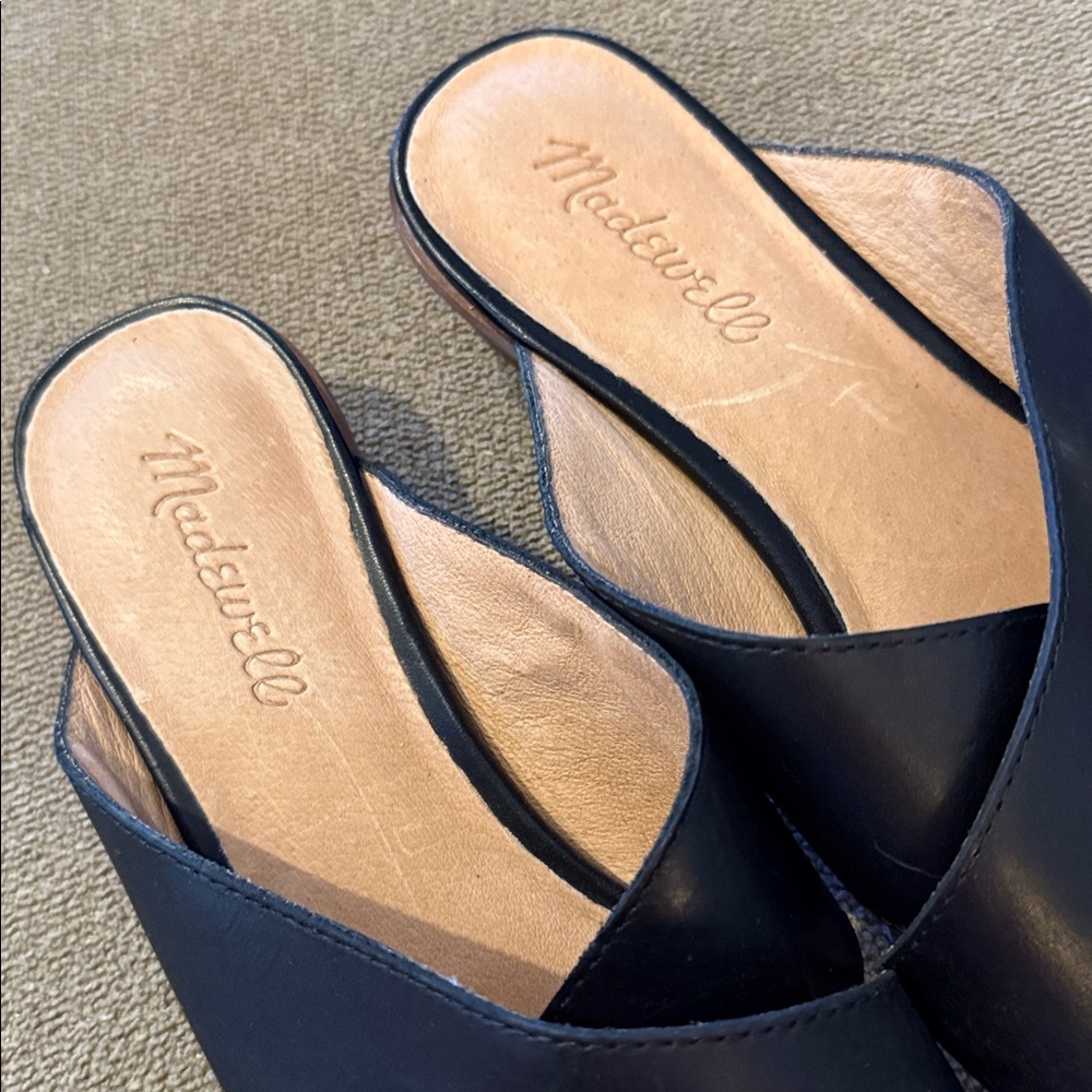 Madewell Black Leather Sandals Heels Shoes L2361 Size 7.5 (TD) - Picture 3 of 8